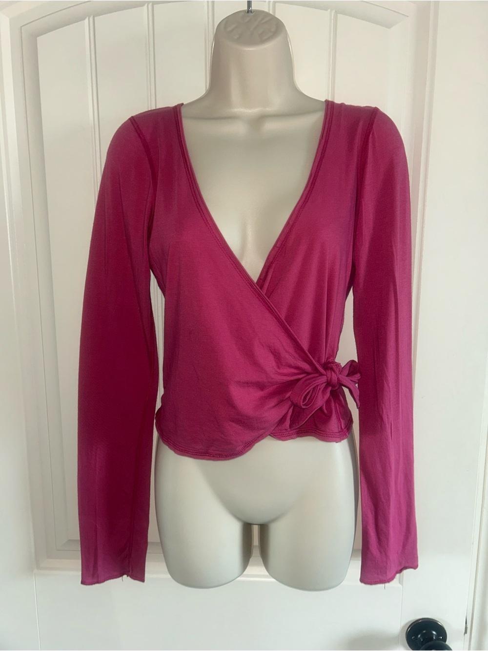 NEW Hard Tail Magenta Wrap-Front Long Sleeve Top Sz L